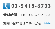 03-5418-6733　受付時間 10：30～17：30　お問い合わせはこちら